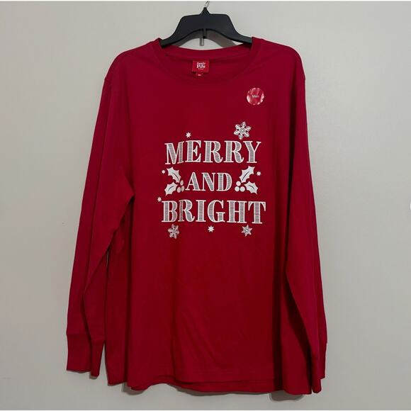 Macys Pajama Set Mens Medium Red MERRY AND BRIGHT Holiday Festive Lounge Comfy - Picture 3 of 9